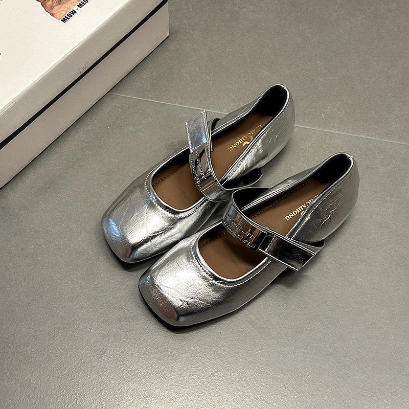 Silver Thick-soled Inner Height Increase Shallow Mouth Square Head Single Shoes Women's 2025 Summer New Mary Jane Shoes Small Leather Shoes Women