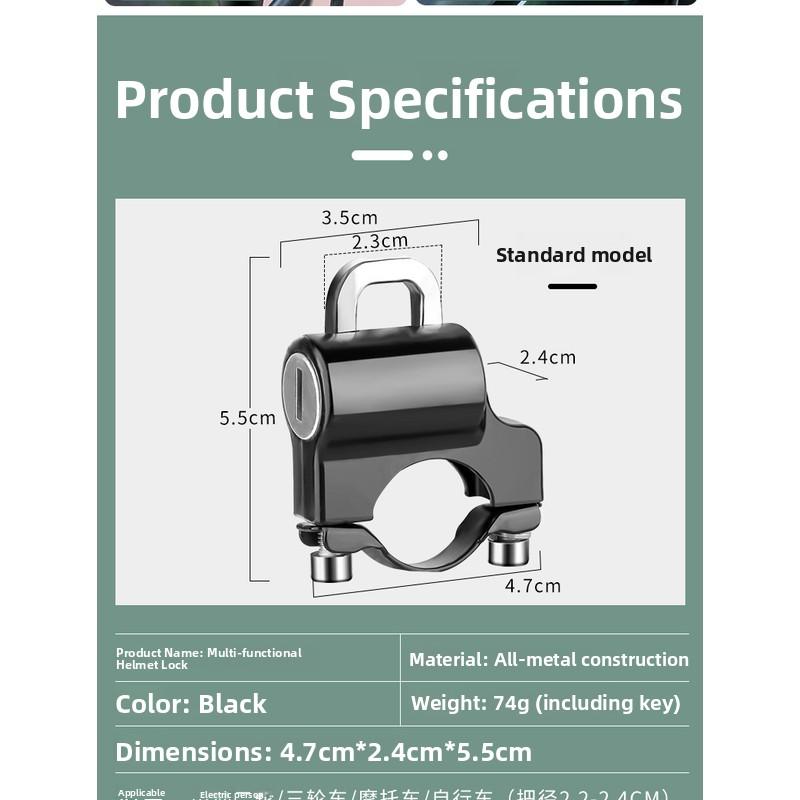 Motorcycle Helmet Lock Universal Anti-Theft Metal Handlebar Lock for Motorcycle Bicycle Electric ScooterSpeed Sensors 6