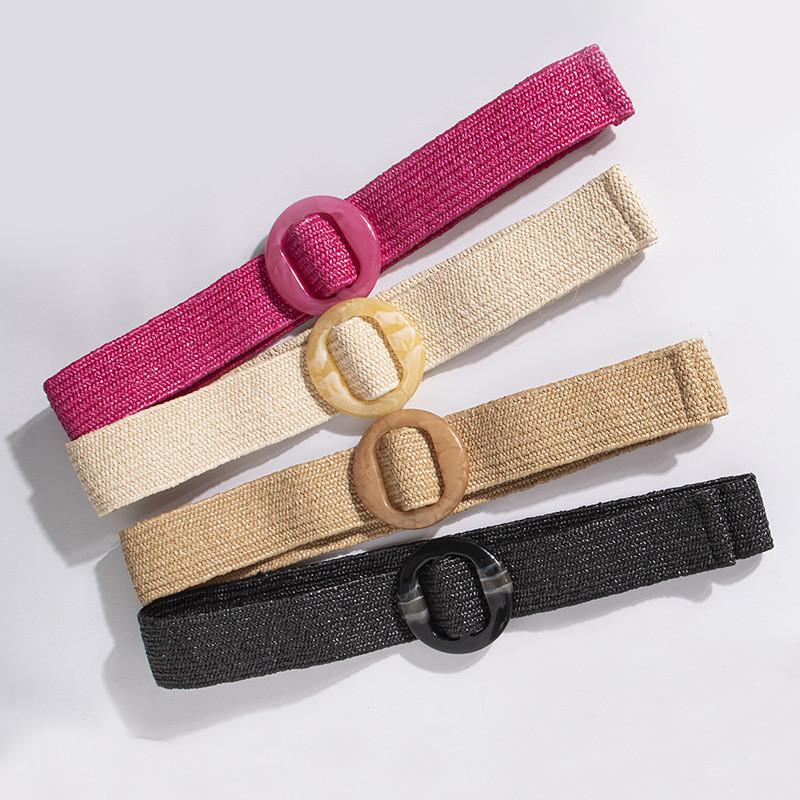 Bohemian Style Ladies Waist Belt With Resin Circular Buckle And Geometric Woven Accents For Everyday Use