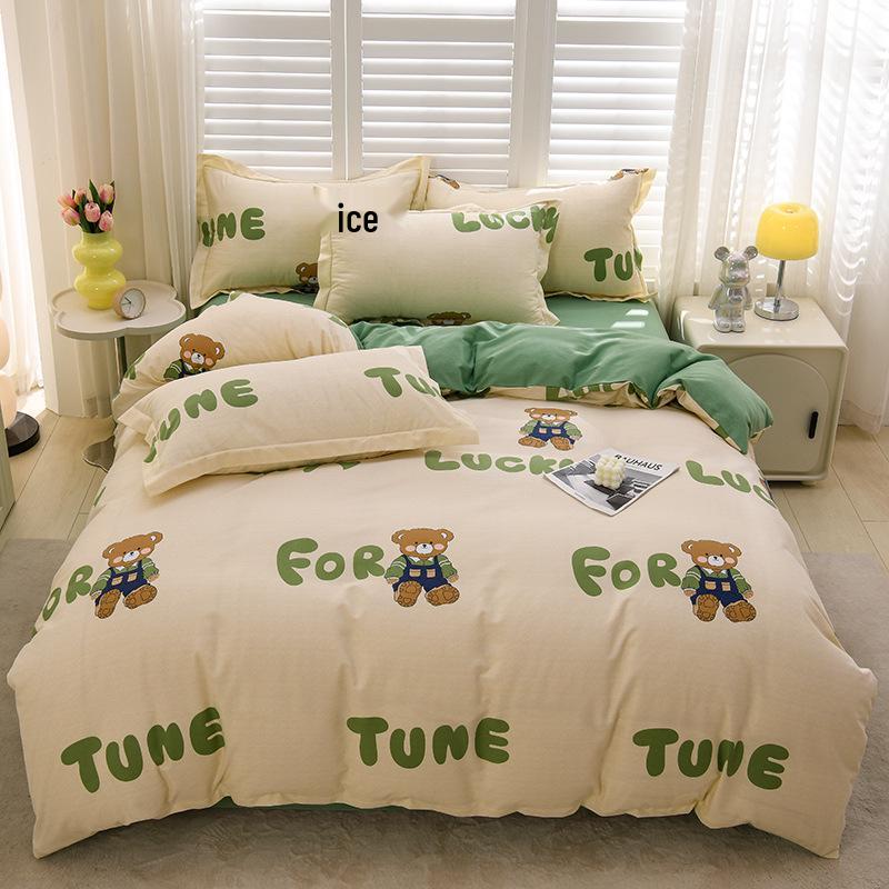 New Stylish Skin-Friendly Cotton Flannel Bedding Set - Thickened Plaid & Floral Design for Students