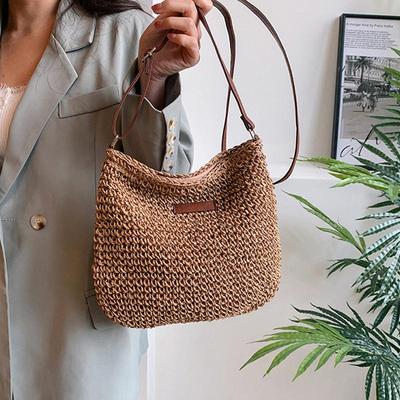 Gewebte Sommer-Strohtasche, modisch, Strandtasche, Umhängetasche, Shoppingtasche, großes Fassungsvermögen, Schultertasche, Messenger Bag, Damen