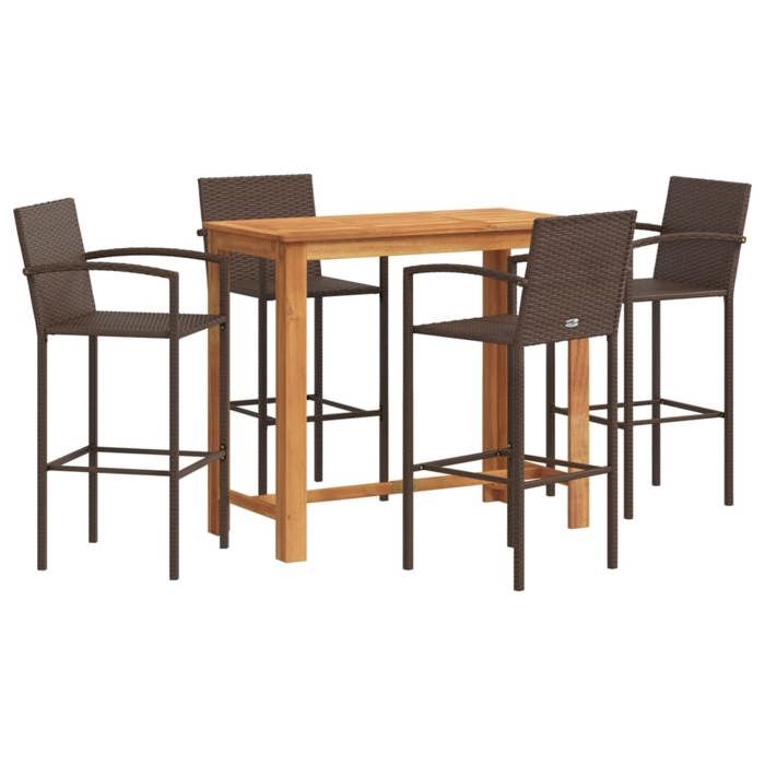 VidaXL Ensemble de bar de jardin 5 pcs marron bois massif acacia rotin, table et chaises de bar d'extérieur, ensemble de 3295288