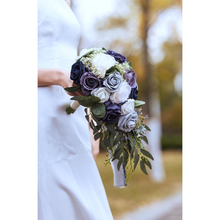 10 inch Water Drop Shape Bridal Bouquet Bridesmaid Bouquet Luxury Blue Roses Wedding French Rustic Vintage Wedding, Romantic Wedding Ceremony,