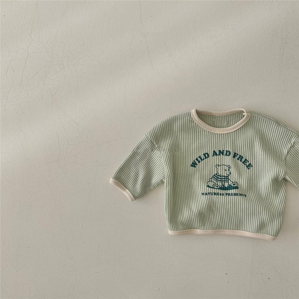 Wiosna Jesień Zestaw Ubrań Dziecięcych Chłopiec Dziewczynka Niemowlę Wafel Kreskówka Długi Rękaw Bluzki+Gładkie Spodnie 2szt Dzieci Nadruk Liter T-shirt Garnitur