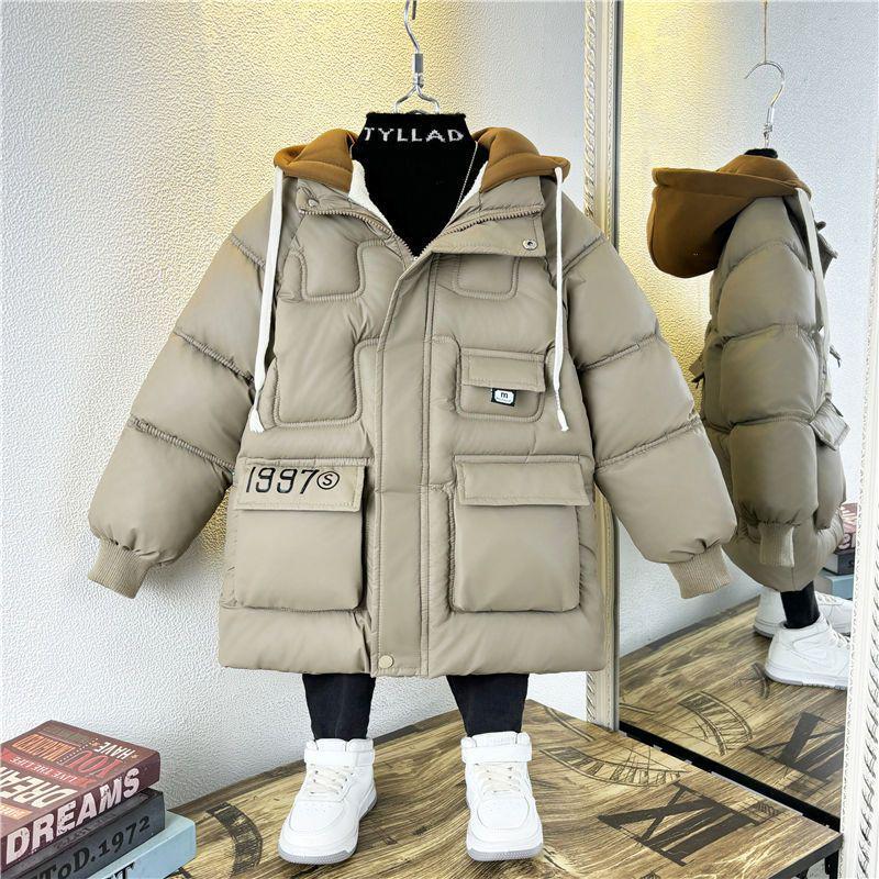 

Зимняя детская хлопковая куртка на флисовой подкладке в корейском стиле 2025 года - Толстая, стильная повседневная верхняя одежда 110