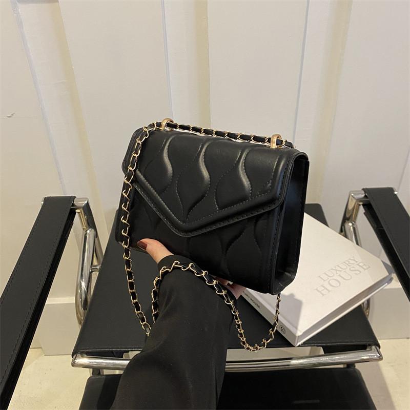 Simple Elegant Design Womens Pu Leather Chain Shoulder Bag Trendy Small Bag Square чёрный