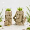 3D Printed Moai Statue Aquatic Plant Pot Water Resistant Long Lasting Ornament for Fish Tank Aquarium Home Decor