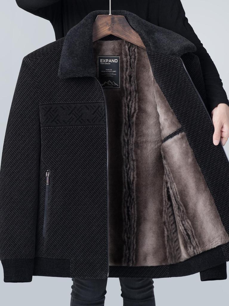 Dad's 2025 Winter Fleece-Lined Lapel Coat for Middle-Aged and Elderly Men - Thick, Warm Cotton Jacket for Grandpa