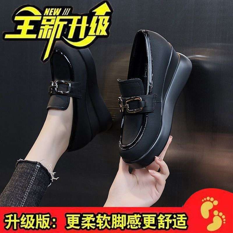 Slope Heel Single Shoes Women's Autumn 2025 New Thick-soled Round Head Soft-soled Women's Shoes One Pedal Fashionable Women's Small Leather Shoes