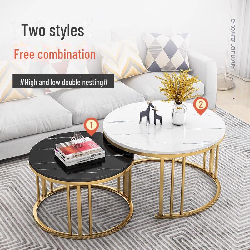 Modern Nordic Iron Coffee Table Set: Minimalist Round Mother and Child Design for a Quiet Living Room.