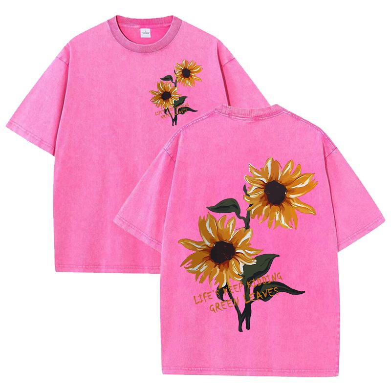 Lift Is Good Beautiful Sunflower Print Washed T Shirts Women Soft Cotton T-Shirt Street Creative Short Sleeve Summer Tops
