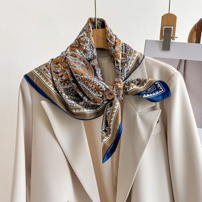 New Cashew Flower Small Square Scarf Silk Scarf Women's Spring and Summer Neck Protection Scarf with Shirt Suit Thin Scarf