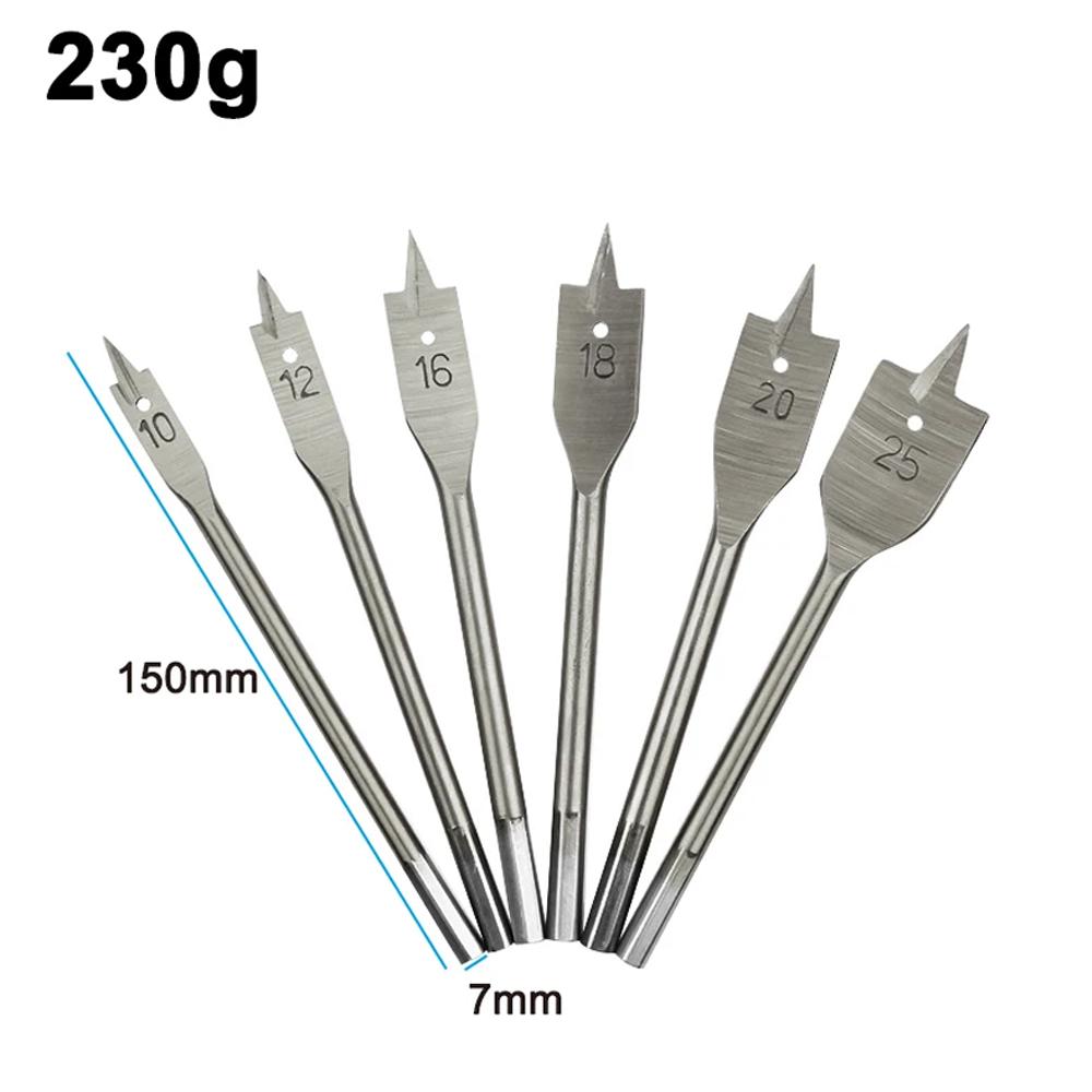 

6PC Woodworking Drill Bit Set - Hex Shank Flat Wood Drills for Smooth Hole Opening in Wood Boards Planks