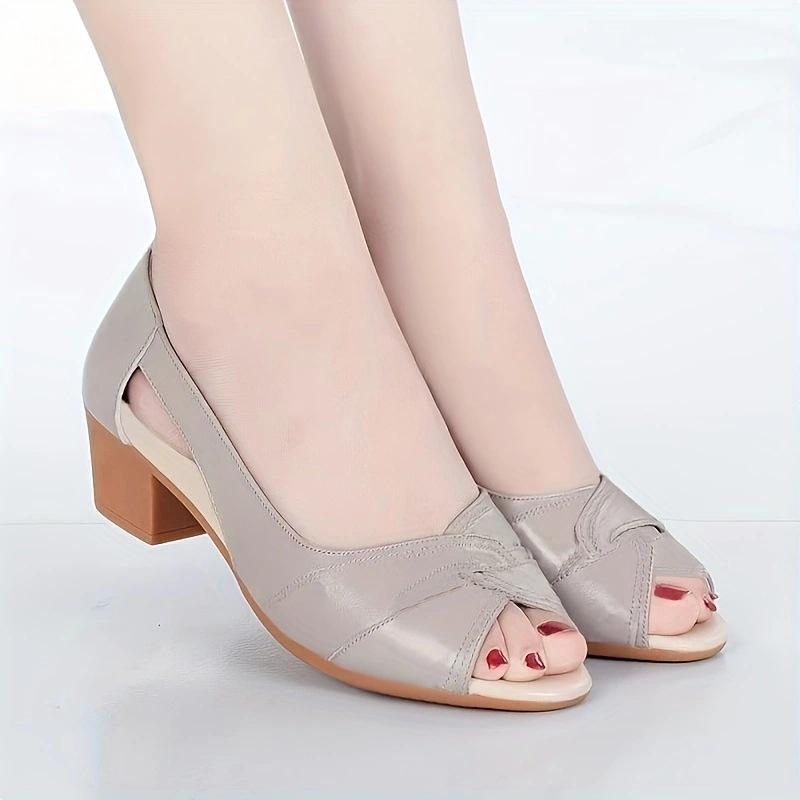 Women Fish Mouth Sandals Women Summer Open Toe Mom Sandals Female Genuine Leather Anti-slip Sandals Ladies 41EUCN42 бежевый 1490₽