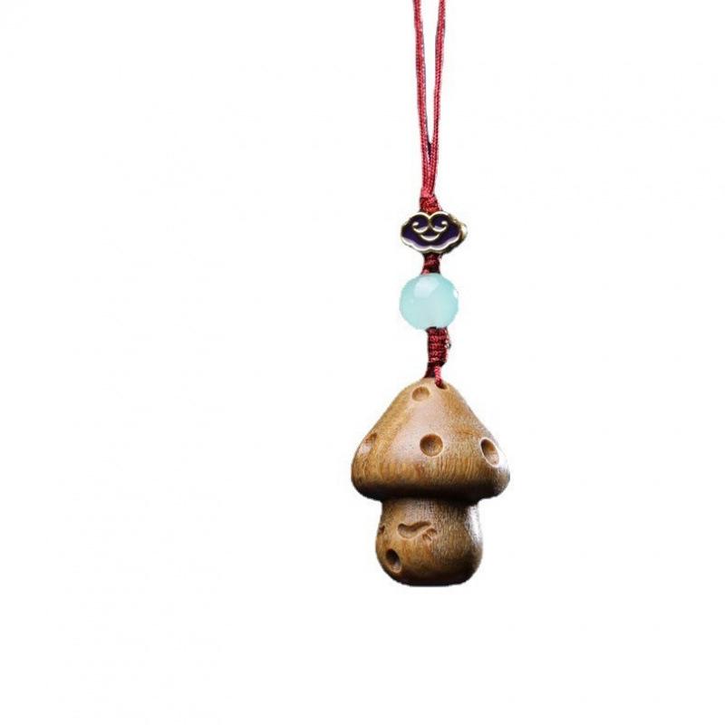 Rosewood & Boxwood Sandalwood Mushroom Carving Pendant Keychain - Cute, Fun, Healing Design for Couples