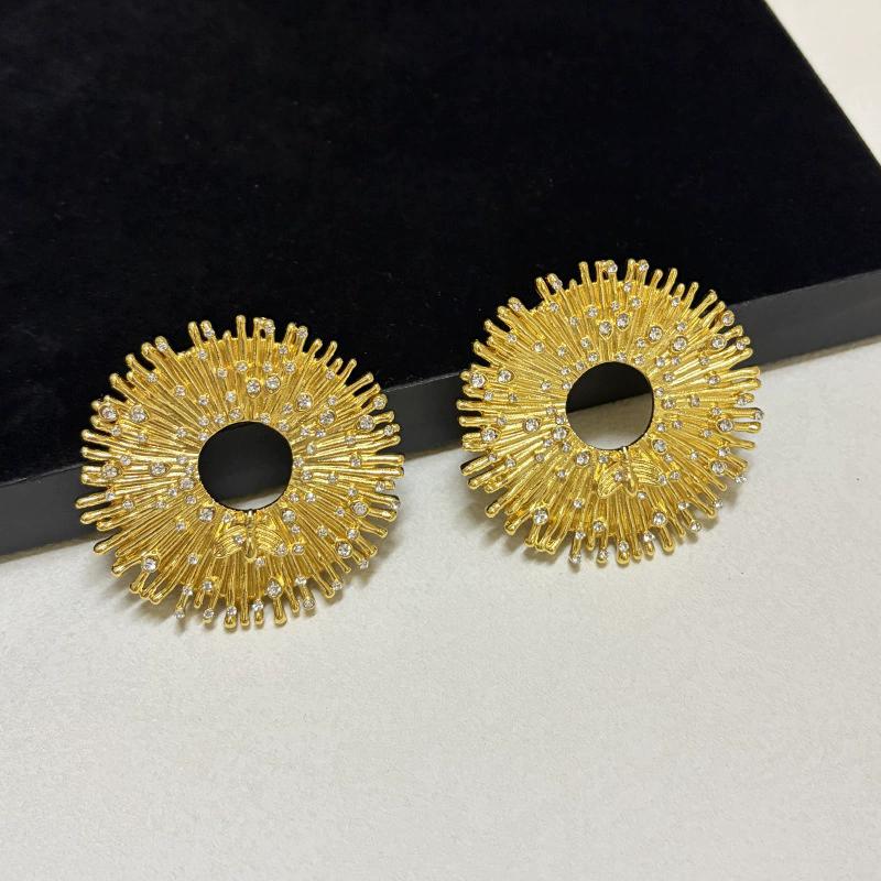 Retro Exaggerated Light Luxury Sparkling Diamond Hollowed-Out Round Earrings Fashion Elegant Earrings Women Jewelry Accessories
