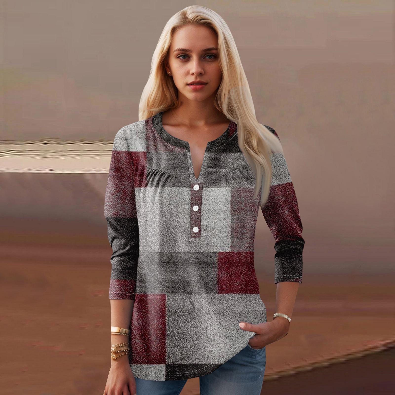 

Женская мода повседневный топ с длинным рукавом и круглым вырезом с цветочным принтом XL винный