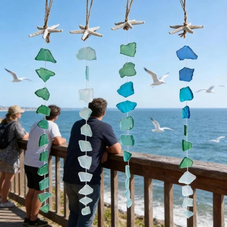 Wiatraczki ze Szkła Morskiego z Rozgwiazdami Ręcznie Robione Oceaniczne Wiatraczki na Zewnątrz Dekoracje Plażowe do Domu Tarasów Wisząca Ozdoba