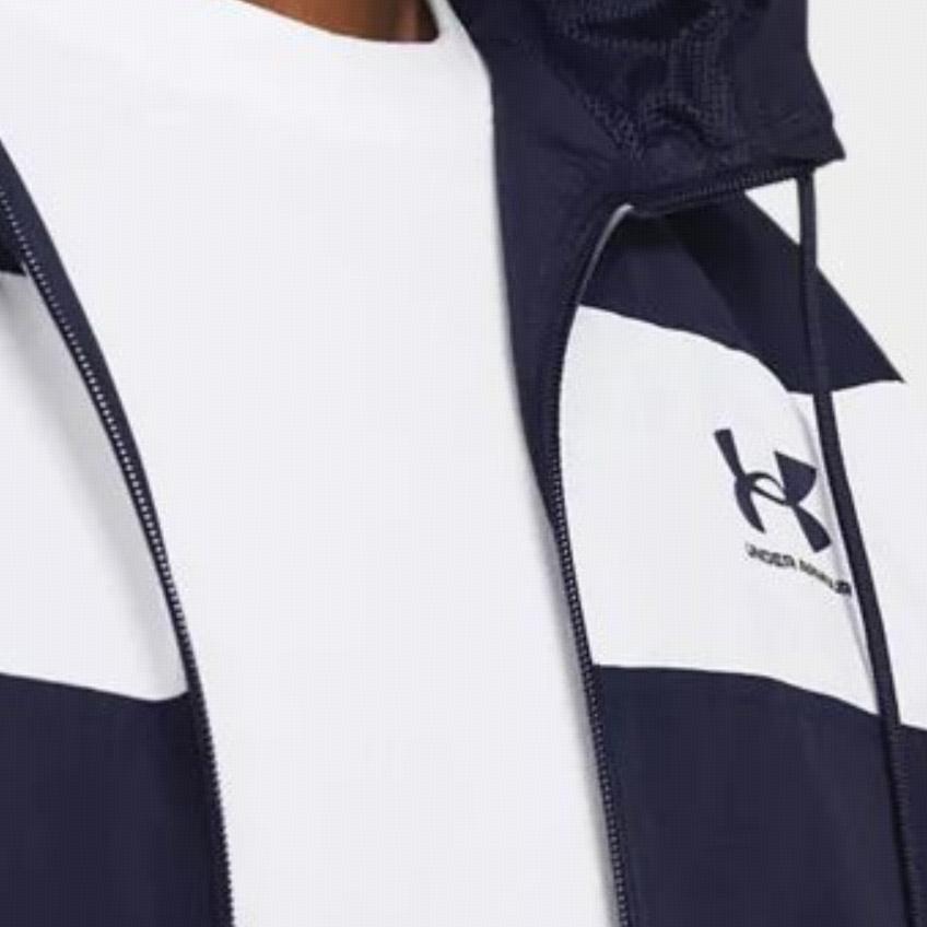 Under Armour Sportstyle Hooded Printed Letter Zip Design Jacket Men Jacket Navy-Blue 1361621-410