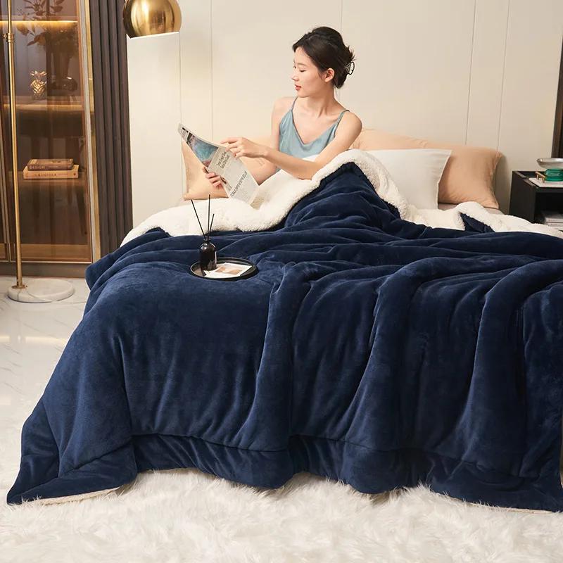 New Throw Blanket Keep Warm Winter Bed Blankets Flannel Sofa Blanket Simple Fashionable Solid Color Light Luxury for Office Home