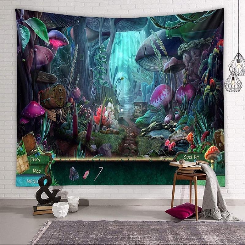 Forest Castle Psychedelic Tapestry Wall Hanging Fairy Tale Tapestry Magic Tree Cartoon Tapestry Sleeping Decorative Tapestry