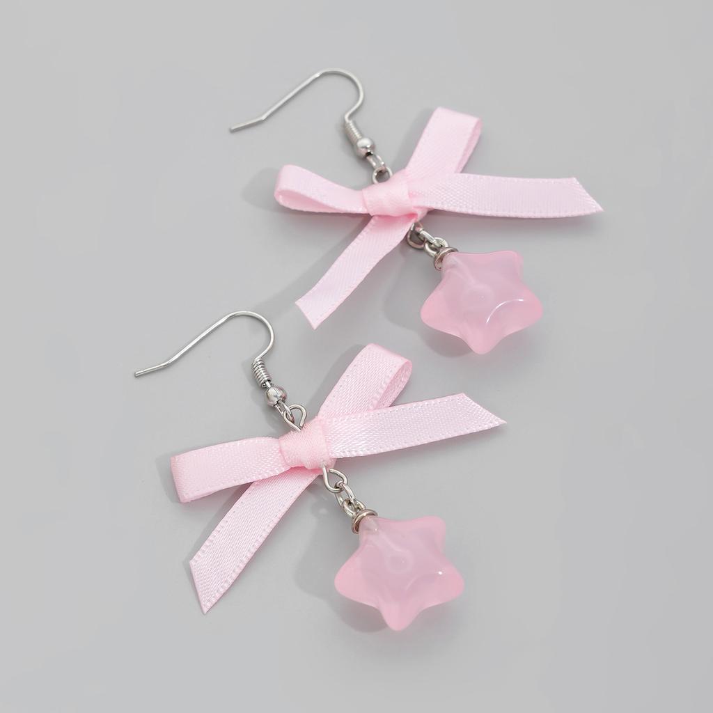 New Style Small Fresh Bow Ribbon Earrings Women Sweet Stylish Pentagram Versatile Temperament Romantic Cute Party Jewelry