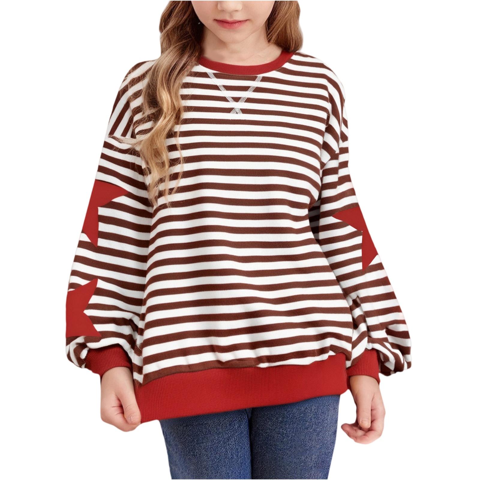 

Girls Striped Color Block Tee - Loose Fit Loungewear Top 160