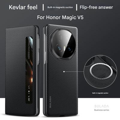 Špičkový kryt na telefon z uhlíkových vláken a kevlaru s povrchem na dotek, Magsafe, pro Honor Magic V5 V3, inteligentní spánek, bezdrátové nabíjení, nárazuvzdorný kryt