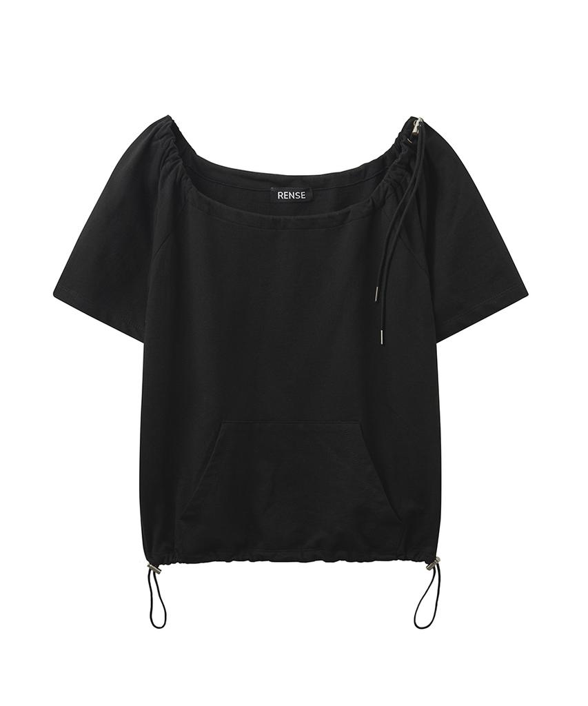 Lense Drawstring Off Shoulder Tee Black