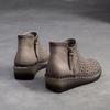 Johnature Genuine Leather Breathable Hollow Out Boots Retro Versatile Comfortable Women's Wedges Shoes