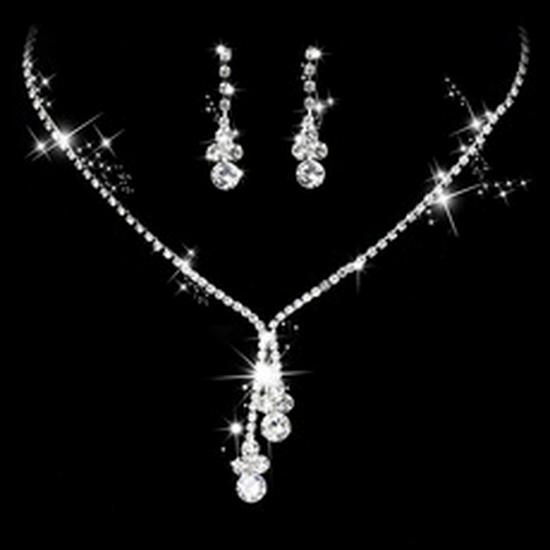 Bridal Jewelry Set: Angel Tear Drop Necklace & Earrings with Sparkling Rhinestone Zircon