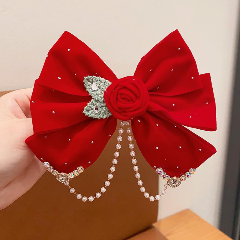 Girls' Chinese Style Red Bow Crown Hair Clip - New Year Headwear
