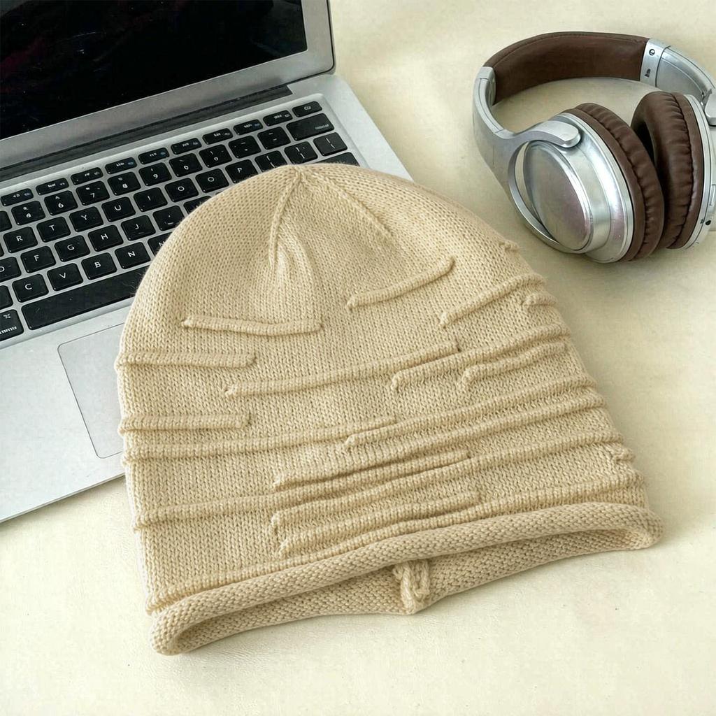 Female autumn and winter show a small lazy wind pleated striped wool hat pure wool warm hemming fashion stacking hat