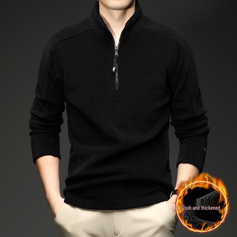 

Ao Li Rong Winter Men s Fleece-Lined Half-Zip Stand Collar Hoodie - Thick Base Layer for Middle-Aged and Young Adults XL чорний