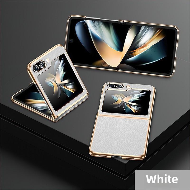 Gold and Silver Frame Electroplated PU Leather Phone Case for Samsung Z Flip 7 6 5 Flip6 Flip5 Flip4 Flip7 Protective Cover
