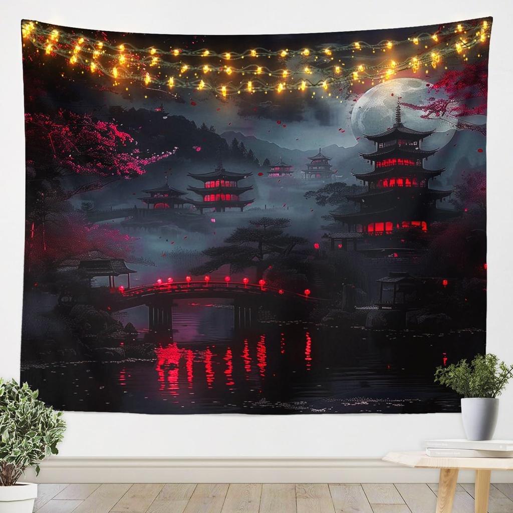 Japanese Girls Geisha Tapestry Large Kids Pink Cherry Blossoms Wall Hanging for Boys Teens Japanese Ukiyoe Wall Blanket Mount