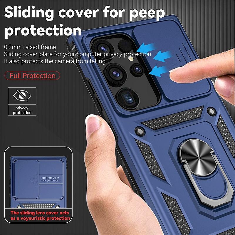 Armor Funda For Samsung Galaxy S22 Ultra 5G Case Slide Lens Protect Ring Stand Cover For Galaxy S22 + S 22 Plus Shockproof Coque