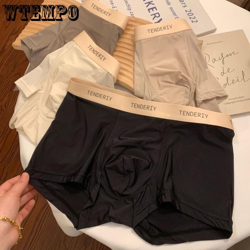 3pcs Summer Thin Men's Underwear Solid Color Underwear Men's Flat Underwear Mid Waist Breathable Square Underwear Boxer Brief