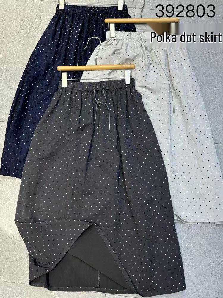 

Korean Style Loose Plus Size Polka Dot Midi Skirt with Elastic Drawstring Waist One Size