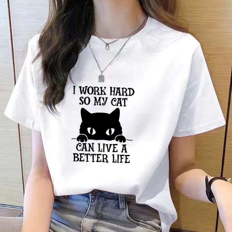 Women's 90s Trend Casual Cat Print Short Sleeve T-Shirt