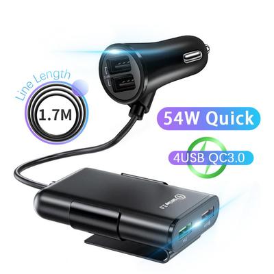 Carregador de carro 4 portas usb hub estendendo 1.7m/5.6ft cabo de extensão passageiro dianteiro traseiro carro carregamento rápido