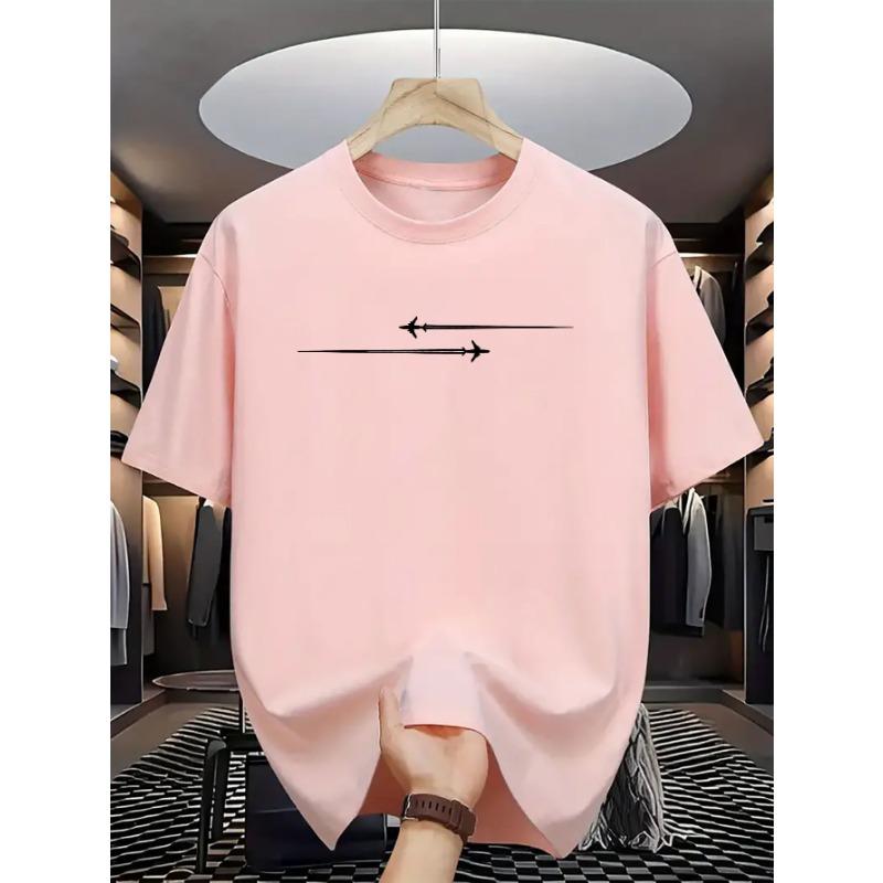 Summer Men's 100% Cotton Casual Loose Large Creative Airplane Pattern Printed Comfortable Sports Round Neck Short Sleeve T-shirt