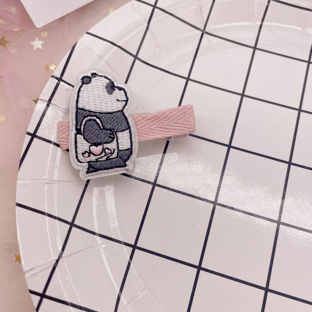 Adorable Cartoon Rabbit Hair Clips for Kids - Embroidered Bangs & Side Clips