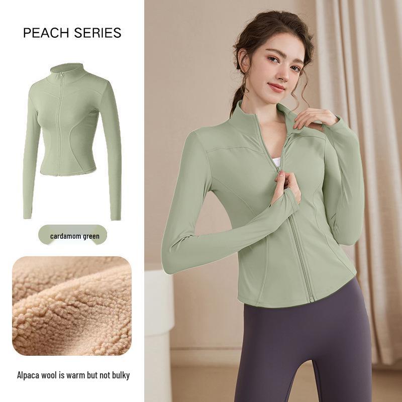 Women's Slimming Lambswool Jacket – Stand Collar, Velvet-Lined, Thick, Stretchy, Warm Yoga Top for Autumn & Winter