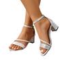 Coarse Heel High Heel Sandals Women's Silver One-Word Belt Braided Belt Fashion Sandals Large Size Women's Shoes