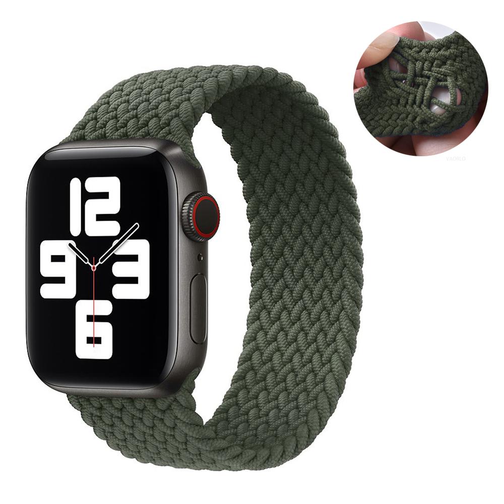 

VAORLO Тканевый плетеный Solo Loop Нейлоновый ремешок для Apple Watch SE 6 Ремешок 44 мм 40 мм 38 мм 42 мм Эластичный браслет для IWatch Серии 5 4 3 2 1 38/40mm-S зелёный
