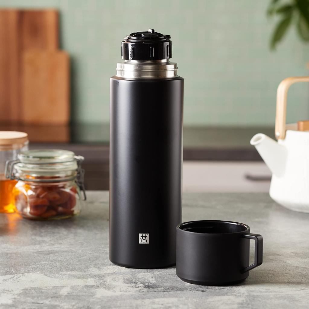 Zwilling Bottle 1000ml Water Bottle Thermos Bottle Stainless Steel Vacuum Insulated for Hot and Cold Drinks Japanese ZWILLING THERMO "Vacuum Black"