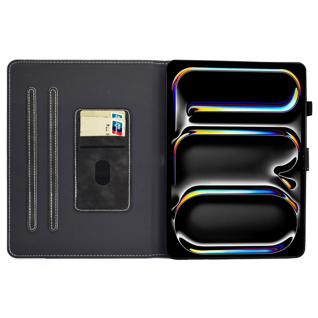 For iPad Pro 11 (2024) Cowhide Texture PU Leather Stand Tablet Case Card Holder Cover with Pen Holder Loop