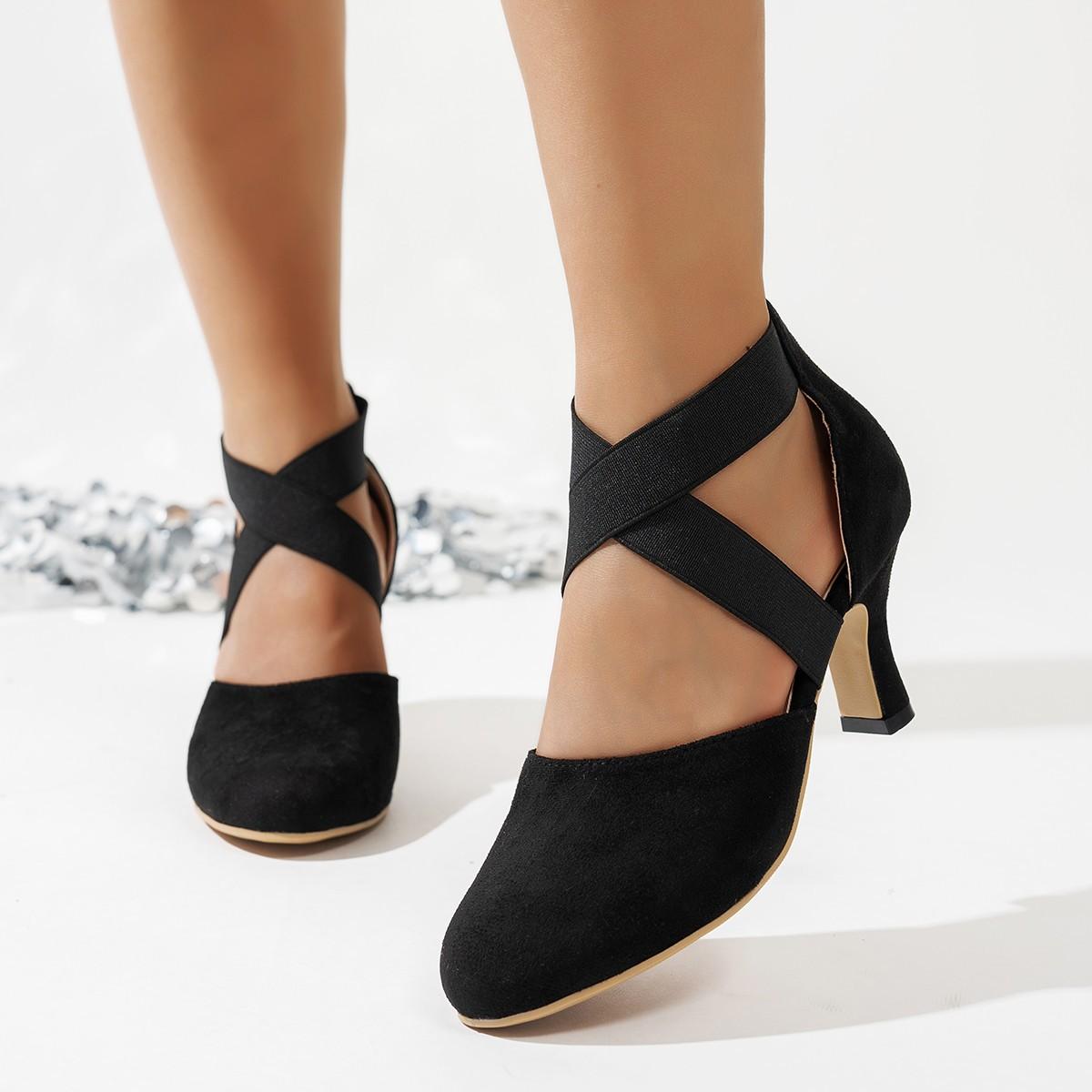 Summer new European and American large size comfortable elastic cross stiletto bag heel high heels 36