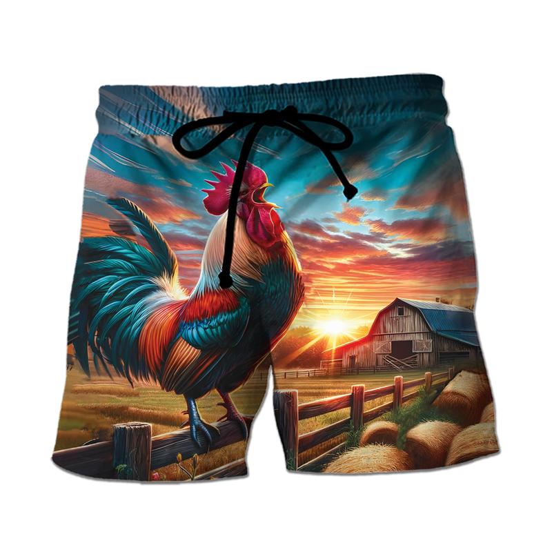 Fashion Funny Chicken Graphic Printed Men's Beach Shorts 3D Printing For Men's Casual Shorts Men's and Women's Sports Shorts